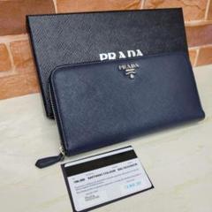 美品PRADA☆鑑定済☆サフィアーノ ダークネイビー ラウンド プラダ財布