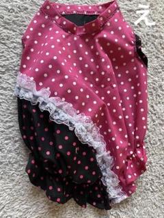 ハンドメイド犬服　バルーン　ワンピース水玉模様のペット服（ピンク・黒）え