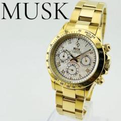 【ほぼ未使用　極美品　新品電池】3254 MUSK メンズ腕時計　ゴールド　金