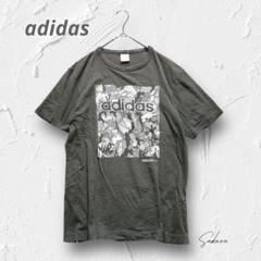 Y4194【アディダス】ロゴプリントTシャツ L 半袖 グレー系 スポーツmix