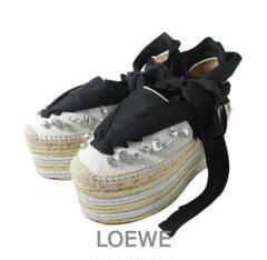 新品同様 LOEWE リボン ビジュー キャンバス エスパドリーユ サンダル