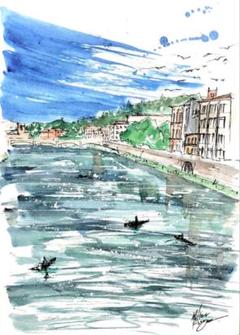 原画#3681 フィレンツェ　雨　イタリア　水彩画　風景画　ドローイング　アート 原画#3681 フィレンツェ 雨 イタリア 水彩画 風景画