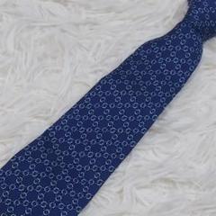【美品】エルメス ネクタイ 総柄 チェーン シルク ブルー