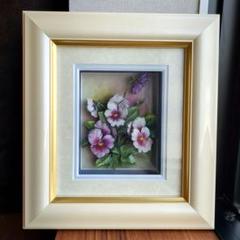 メルカリ 絵画　絵　額付き (銀）油絵　uF6-070902　 花（ゆり） メルカリ 絵画 絵 額付き (銀）油絵 uF6-070902 花（ゆり