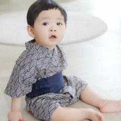 90　和柄　ロンパース　甚平　子供　ベビー　浴衣　総柄　男の子