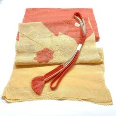 ［4066］帯締め 帯揚げ セット 美品 草花文 絞り 正絹 着物 帯絞め