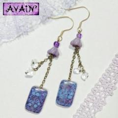 ミスティックマーブル❄アメジスト&水晶 【ステンレスフック/ピアス】