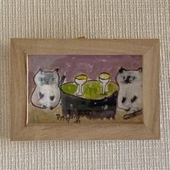絵画 。壁掛け絵原画【美しい花束を整えた少女は2匹のシャム猫と遊んでいる】