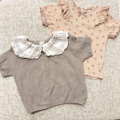 フリル付きベージュ・ピンクTシャツセット　90