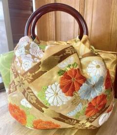 帯リメイク　丸型ハンドバッグ【中古】