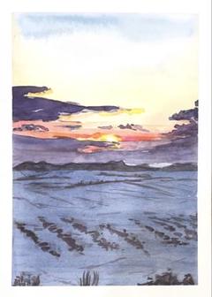 江ノ島の夕暮れアクリル画原画SMサイズ3枚セット
