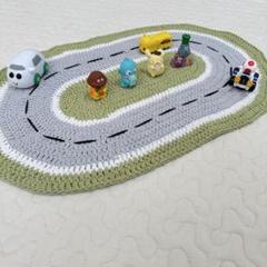 キッズ プレイマット カーレーストラック 車 トミカ ハンドメイド グリーン