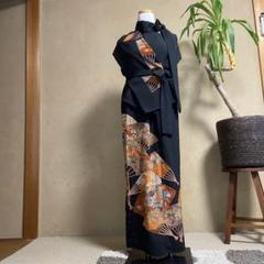 着物リメイク　　ボレロつきロングワンピース（ＢW35) 着物リメイク】ホルターネックサイドリボンドレス ボレロ付