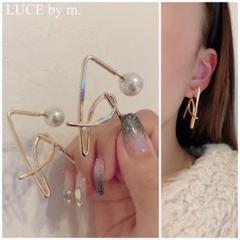 865 パールキャッチ 2way ゴールドニュアンス ピアス お洒落