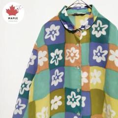 シーアシャツ　花柄　パステルカラー　透け感あり　パッチワーク風　丸襟 1