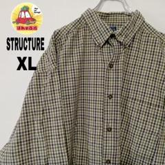 USA古着 STRUCTURE BLUE　ネルシャツXLオリーブグリーンブラウン