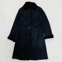 シップス 羊革 ダブルフェイス ムートン ロングコート 黒 ブラック M