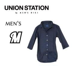 メンズM◇UNION STATION◇6分袖ドット柄ボタンダウンシャツ navy