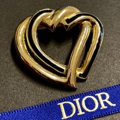 美品　DIOR ブローチ　2連　ハート　ゴールド　ブラック 中古】Christian Dior クリスチャンディオール アクセサリー
