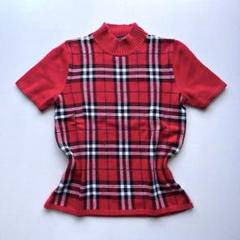 美品✨BURBERRY　LONDON ニット半袖　ノバチェック　レッド　М バーバリーロンドン ニット半袖 チェック 赤 - メルカリ