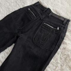 JW ANDERSON デニムパンツ 刺繍 ロゴ ブラック ririジップ