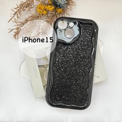 未使用 iPhone15ケース ウェーブ キラキラ 黒