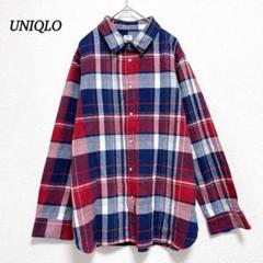 【ユニクロ】ネルシャツ　XL　レディース　 チェック柄 　赤 　レッド　大きいめ