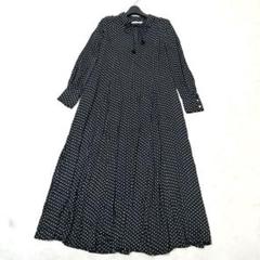 美品　ヌキテパ　ドットロングワンピース 長袖　黒 ヌキテパ 綿混 ドット柄ロングワンピース インド製 - メルカリ