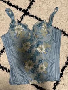 マルコ水色 花柄刺繍 ボディスーツ 70B