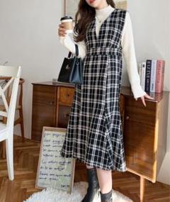 モーメントプラス　ツイード　マーメイド　ロングワンピース　チェック　ノースリーブのサムネイル