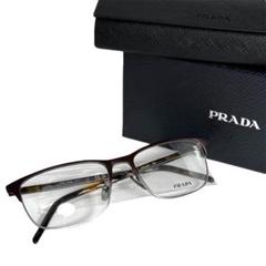 未使用 PRADA プラダ 伊達メガネ ハーフリム メタルフレーム デモレンズ