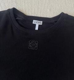 【LOEWE】 ロエベ アナグラム刺繍 クロップド丈 リブTシャツ 黒 LOEWE ☆リブ編みコットン クロップド 刺繍入りTシャツ (LOEWE/T