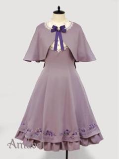 amavel プリティフラワーケープ付きパープルひざ丈ワンピース