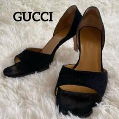 GUCCI グッチ 黒 スエード オープントゥ サンダル 中ヒール36 1
