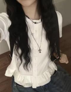フリル付きホワイトTシャツ フリーサイズ