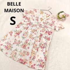 新品 BELLE MAISON ベルメゾン 半袖チュニック 白 花柄 綿 /S