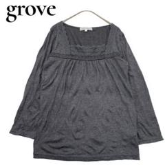グローブgrove スクエアネック長袖カットソー レース　ギャザー　薄手　M