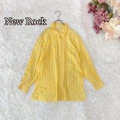 ⚫︎美品＊NEW ROCK＊メッシュ風×ストライプ長袖シャツ＊コットン　黄
