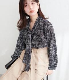 natural couture とろみサテンボータイブラウス　ブラック