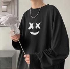 ブラック 大きめ 韓国 シンプル XXL 長袖 ロングTシャツ 黒 メンズ