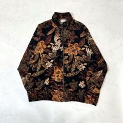 ヴィンテージ 90s ナイロン ジャケット ボタニカル 花柄 ブラック L