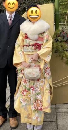 振袖セットたまこ色レモンイエロー長襦袢袋帯　赤帯揚げ帯締め 5点手書友禅 振袖セットたまこ色レモンイエロー長襦袢袋帯 赤帯揚げ帯締め 5