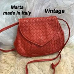 イタリア製　赤い編み込み　かごバッグ　ショルダーバッグ　レディース Marta ミニショルダーバッグ 編み込みレザー 赤 made in Italy
