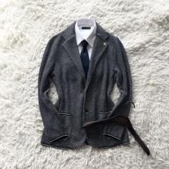 <極美品>LARDINI モノトーン ニット ジャケット ブートニエール S 極美品>LARDINI モノトーン ニット ジャケット ブートニエール S