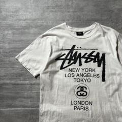 【両面プリント、ワールドツアー】stussy古着ストリート白　世界都市やまと