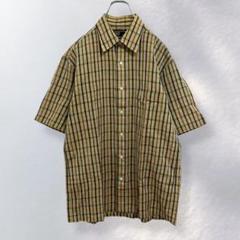 a492》ダックス チェックシャツ 半袖 麻綿 リネン カジュアル ラフ M