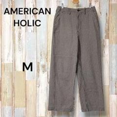 アメリカンホリック チノパン チェック柄 コットンストレートパンツ ベージュ M