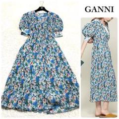 【関税 送料無料】GANNI ジョーゼット プリーツ ワンピース 22SS 極美品】GANNI フローラルジョーゼットプリーツドレス