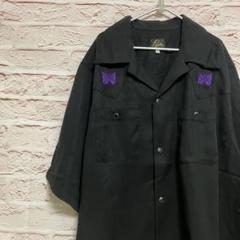 ニードルス　2023モデル ピンクと黒のストライプ 半袖シャツ　蝶々の刺繍 WILDSIDE YOHJI YAMAMOTO × NEEDLES Collaboration Collection