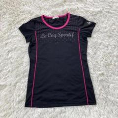 ▽ルコックスポルティフ▽スポーツウェア TシャツMブラック 英字ロゴ 速乾